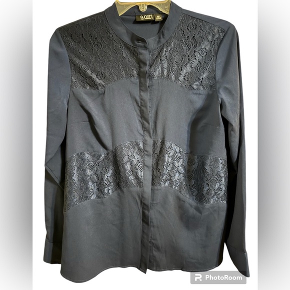 a.n.a Navy Blue Button Down Blouse Petite Medium - Picture 1 of 6